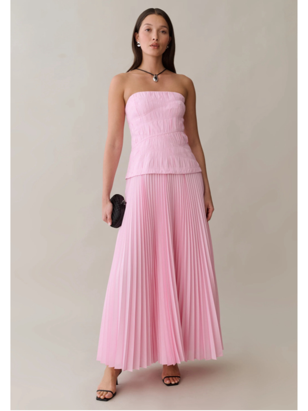 Women's Few Moda o.p.t Strapless Pleated Maxi Dress, Pink Sz 10 - Picture 3 of 12